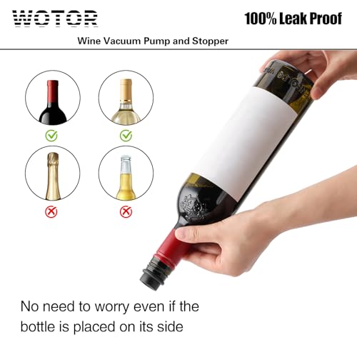 WOTOR Wine Saver Vacuum Pump with 4 Stoppers, Wine Stopper & Preserver, Reusable Bottle Sealer Keeps Fresh, Ideal Accessories Gift (Flat Handle) - Image 4
