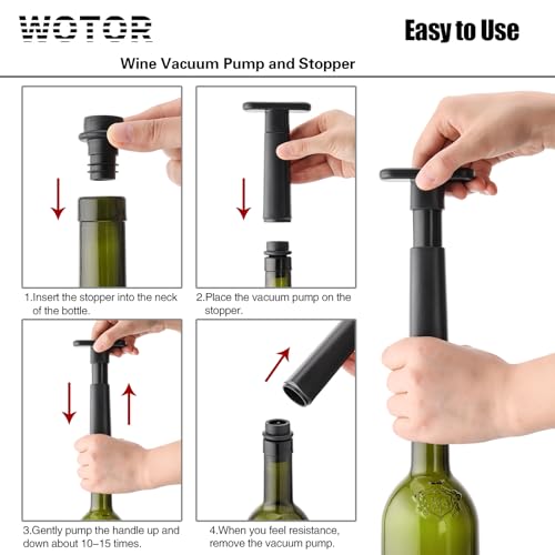 WOTOR Wine Saver Vacuum Pump with 4 Stoppers, Wine Stopper & Preserver, Reusable Bottle Sealer Keeps Fresh, Ideal Accessories Gift (Flat Handle) - Image 5