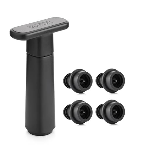 WOTOR Wine Saver Vacuum Pump with 4 Stoppers, Wine Stopper & Preserver, Reusable Bottle Sealer Keeps Fresh, Ideal Accessories Gift (Flat Handle) - Image 1
