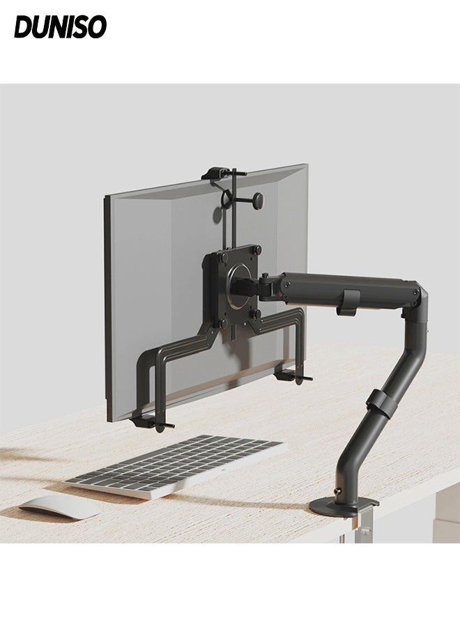 DUNISO Single Monitor Desk Mount Non VESA Monitor Arm Holder Mechanical Cantilever Pneumatic Spring Monitor Stand Height Adjustable Single Heavy Duty Monitor Arm Stand Desk Mount Swivel Bracket with C Clamp for 17 to 32 Inch Computer Screens - Image 1