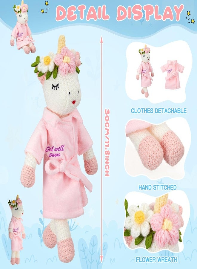 Leitee Get Well Soon Gift for Girls 11.8 Inch Small Unicorn Stuffed Animal Plush Doll Dressed in Bathrobe with Message Get Well Soon Cute Unicorn Plush Gift for Patient After Surgery Home Decoration - Image 2