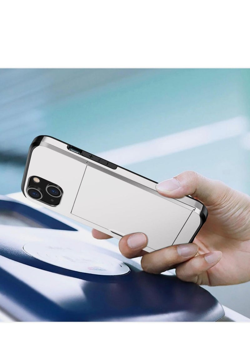 iPhone 15 Plus Case with Card Holder Heavy Duty Dual Layer Hidden Card Slot Slim Wallet case White