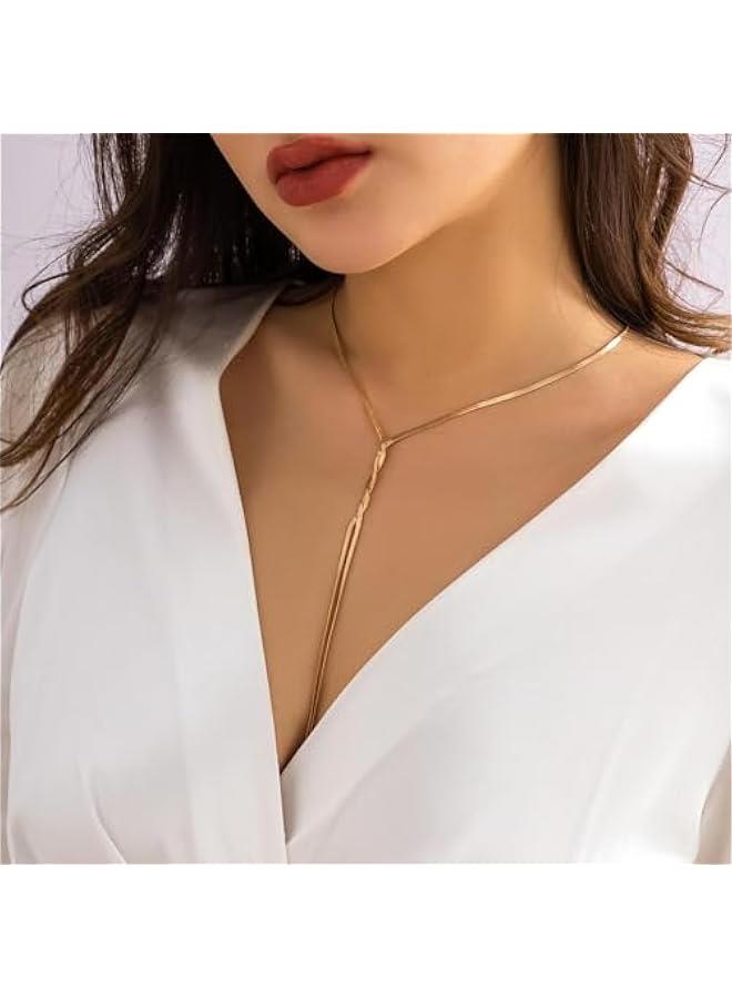Arabest Long Gold Necklace for Women Dainty Lariat Gold Necklaces 14k Gold Plated Twist Snake Chain Y Necklace Simple Charm Trendy Jewelry Women Girls Gifts  - Image 4