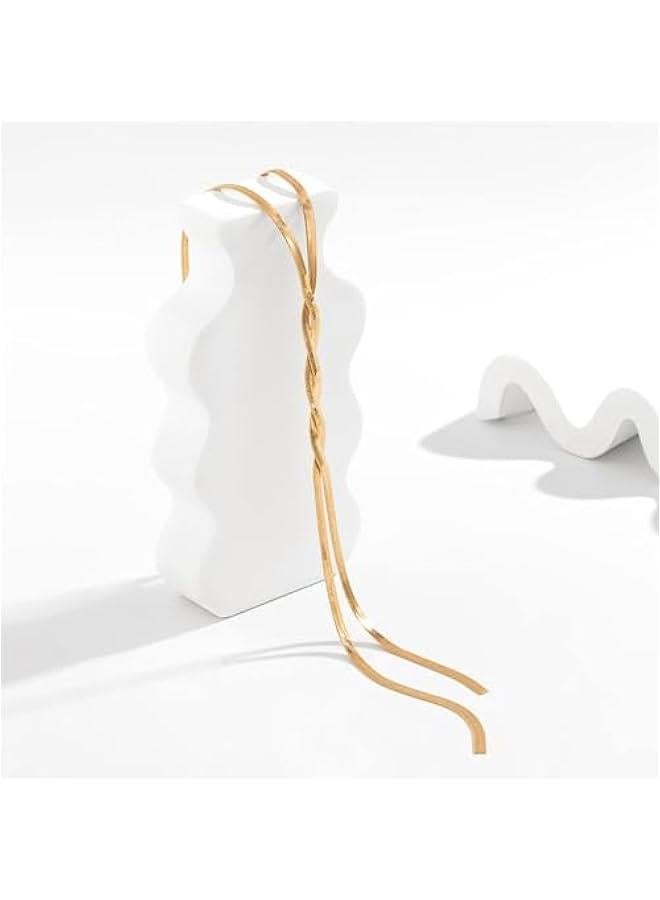Arabest Long Gold Necklace for Women Dainty Lariat Gold Necklaces 14k Gold Plated Twist Snake Chain Y Necklace Simple Charm Trendy Jewelry Women Girls Gifts  - Image 5