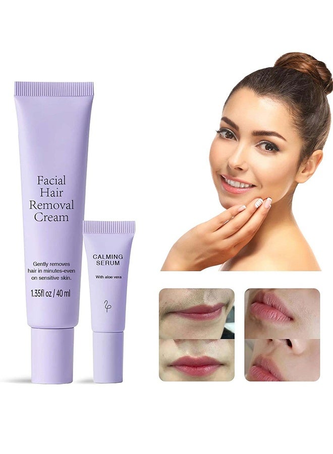 BARUBT Facial Hair Removal Cream Kit – Gentle No-Odor Hair Removal Cream for Sensitive Skin, Also for Upper Lip, Chin, Bikini Line & Underarm, Aloe Infused, 40ml+5ml (1ps) - Image 2