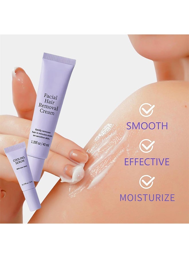 BARUBT Facial Hair Removal Cream Kit – Gentle No-Odor Hair Removal Cream for Sensitive Skin, Also for Upper Lip, Chin, Bikini Line & Underarm, Aloe Infused, 40ml+5ml (1ps) - Image 4