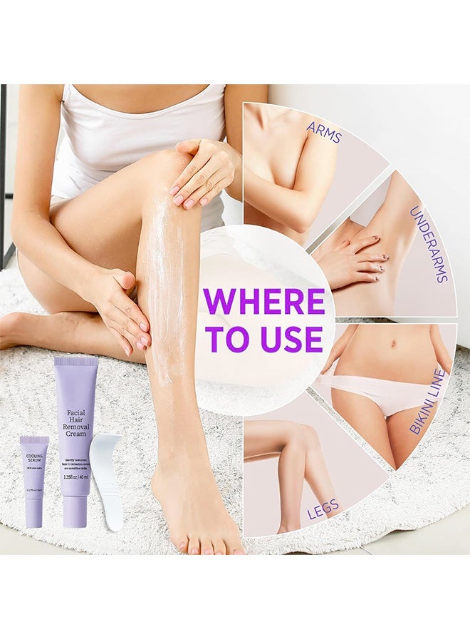 BARUBT Facial Hair Removal Cream Kit – Gentle No-Odor Hair Removal Cream for Sensitive Skin, Also for Upper Lip, Chin, Bikini Line & Underarm, Aloe Infused, 40ml+5ml (1ps) - Image 5