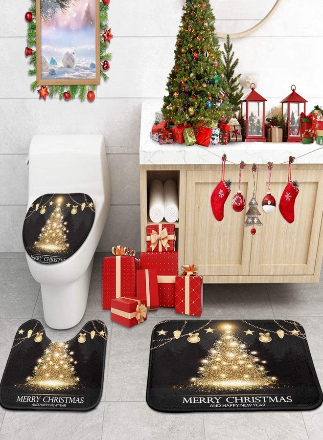 ArtSocket Black Gold Christmas Tree Bathroom Set Shower Curtain Set with Non-Slip Rug, Toilet Lid Cover, Bath Mat and 12 Hooks 72x72 inches Bathroom Decor 4 Pcs - Image 5