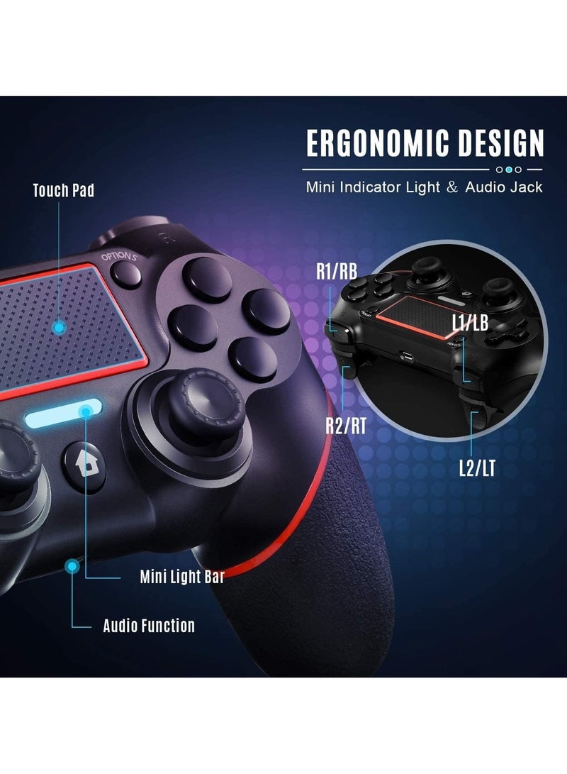 Wireless Gamepad Controller For PS4/PC with Motion Motors and Audio Function, Mini LED Indicator, USB Cable, and Anti-Slip (Red) - Image 3