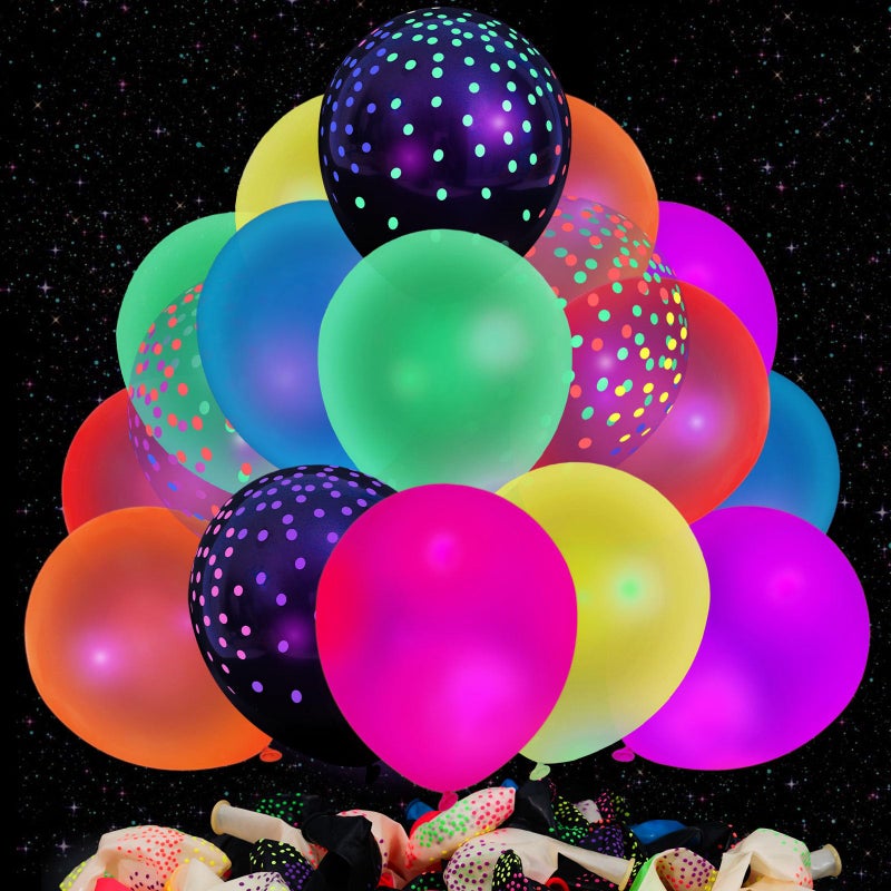 LovesTown 66PCS Glow Balloons Assorted UV Neon Latex Balloons 12 with Small Dots for Birthday Wedding Glow Party Supplies - Image 3