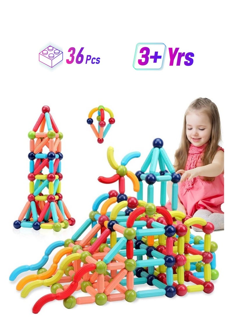توي شاين مجموعة ألعاب تعليمية للأطفال من تويشين، مكونة من 36 قطعة، مكعبات وعصي مغناطيسية، مناسبة للبناء والتعلم الإبداعي، مناسبة للأطفال من سن 3 سنوات فما فوق - Image 1