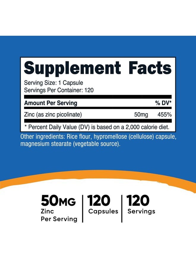 Nutricost زنك بيكولينات 50 ملغ، 120 كبسولة نباتية - خالية من الغلوتين وغير معدلة وراثيًا - Image 2