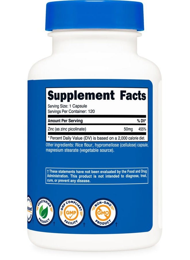 Nutricost زنك بيكولينات 50 ملغ، 120 كبسولة نباتية - خالية من الغلوتين وغير معدلة وراثيًا - Image 5