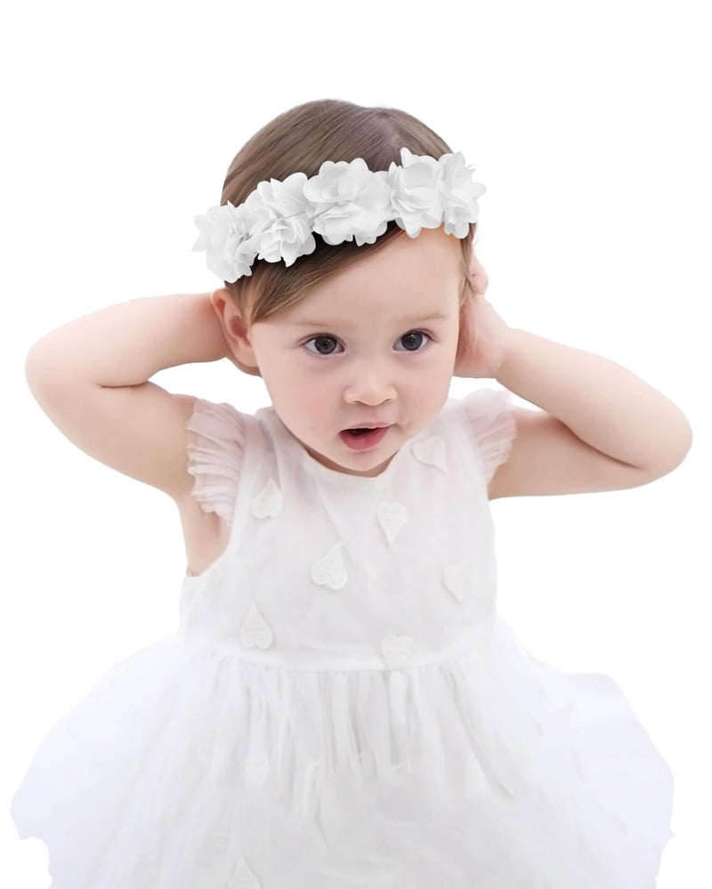 Fmeida Adjustable Baby Girls Headbands 424M Soft Chiffon Flower Crown White Fits 14961889 Head