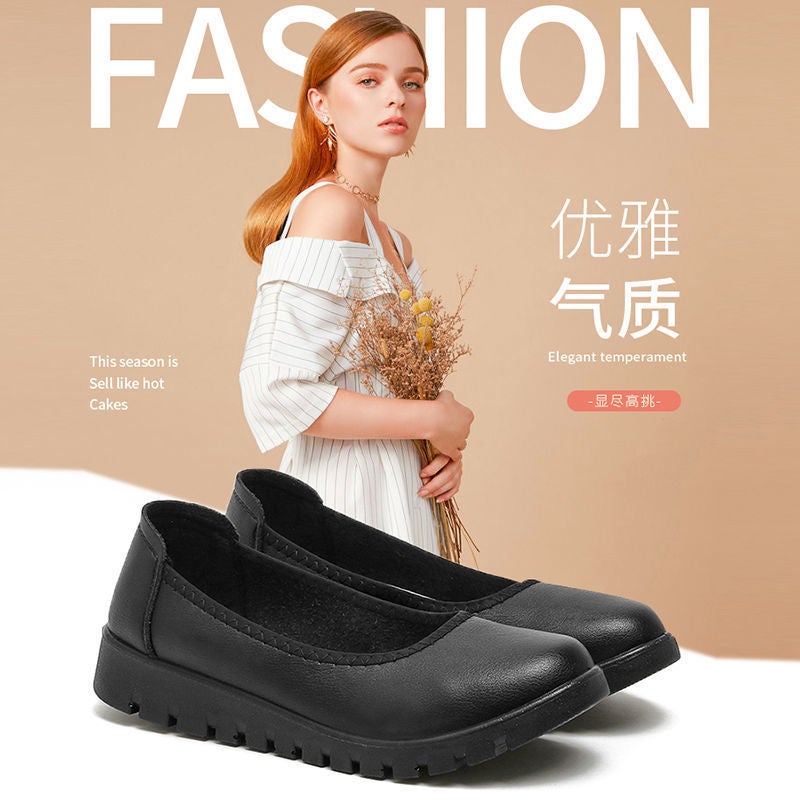 Work Shoes Womens Black Flat Bottom Long Stand Not Tired Feet Professional Shoes Soft Leather Small Leather Shoes Work Shoes plus size Comfortable Single-layer Shoes Black 721 Black 721 Comfortable