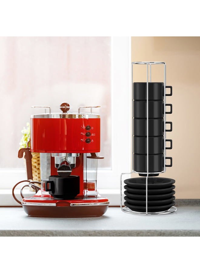 Houseables Espresso Cup Set, Espresso Cups Stackable, Expresso, Demitasse, with Saucers, Stand, Spoons, Coffee Mugs, Juego De Tazas Para Cafe, Porcelain, Stacking, 19 Pieces, Set of 6, 2.5 oz, Black - Image 4