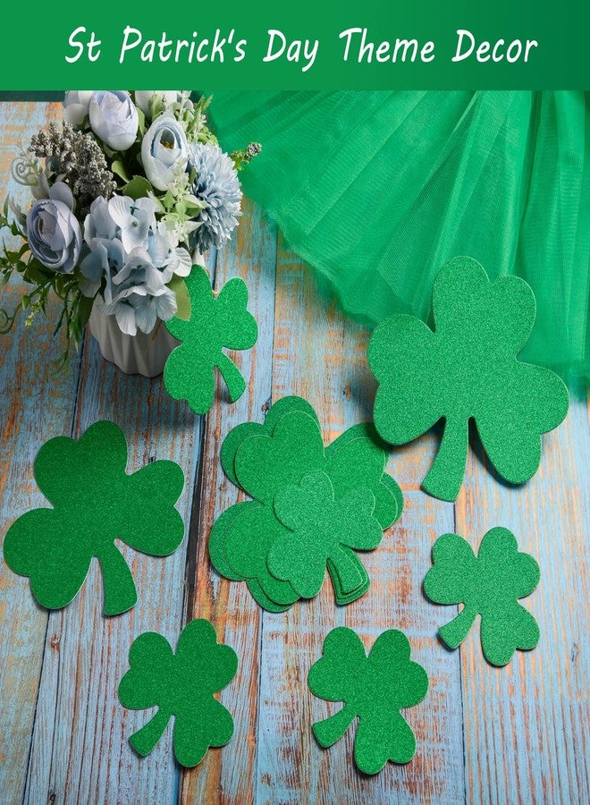 FOBSME 72 Pcs Glitter St. Patrick's Day Shamrock Cutouts Glitter Paper Shamrocks Cutouts Green Irish Clover Shape Die Cuts with Glue Dots for St. Patrick's Day Party School Classroom Decor Supplies,3 Sizes - Image 4