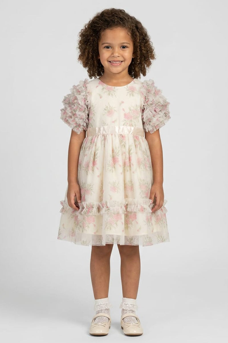 Lunamoon Kids Girl Floral Print Dress, Mutlicolor - Image 1