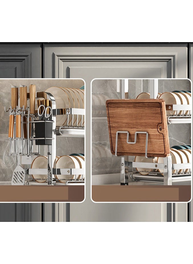 CityRiya-Long Dish Drying Rack,  Stainless Steel Dish Rack for Kitchen Counter, 2 Tier Kitchen Dish Drying Rack with Utensil Holder, 43*23.5*59.8cm Kitchen Organizers and Storage Rack, Large Capacity Dish Drainer  - Image 4
