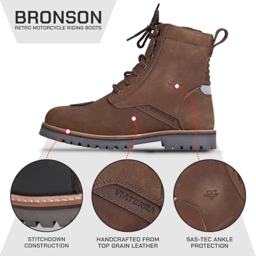 ViaTerra Bronson Retro Motorcycle Riding Boots for Men |Gear Protector, Top Grain Leather |SAS-Tec Ankle Protection Riding Shoes (Brown)(11.5) - Image 3