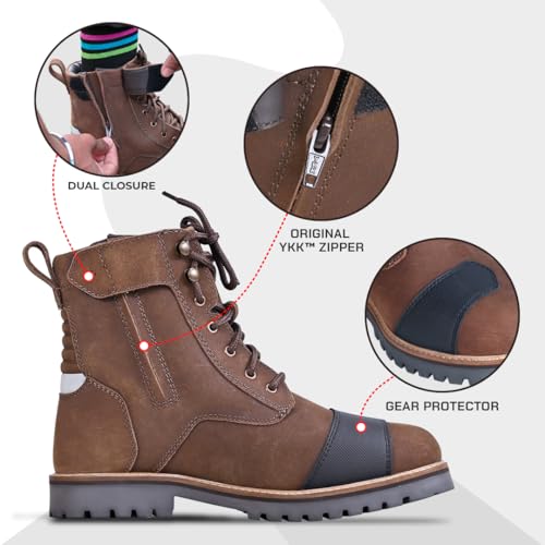ViaTerra Bronson Retro Motorcycle Riding Boots for Men |Gear Protector, Top Grain Leather |SAS-Tec Ankle Protection Riding Shoes (Brown)(11.5) - Image 4
