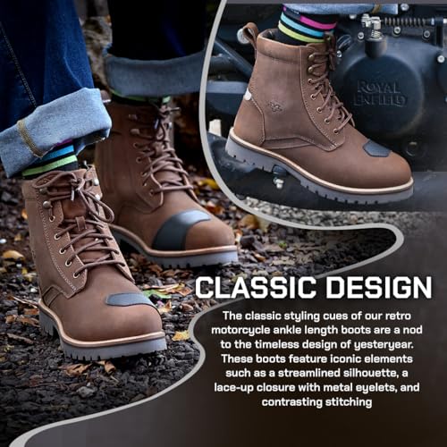ViaTerra Bronson Retro Motorcycle Riding Boots for Men |Gear Protector, Top Grain Leather |SAS-Tec Ankle Protection Riding Shoes (Brown)(11.5) - Image 5