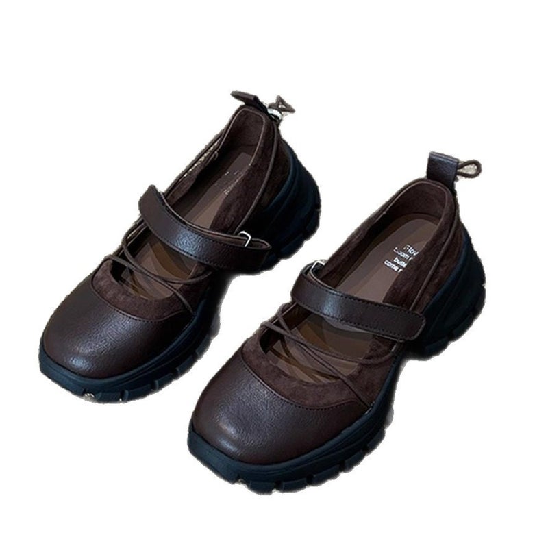 Women's Retro Mary Jane Shoes with Buckle, Leather, Chunky Heel - Image 1