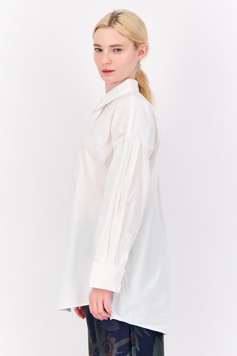 ESPRIT قميص نسائي بأكمام طويلة وقصة فضفاضة مع ياقة مدببة، أبيض فاتح - Image 2