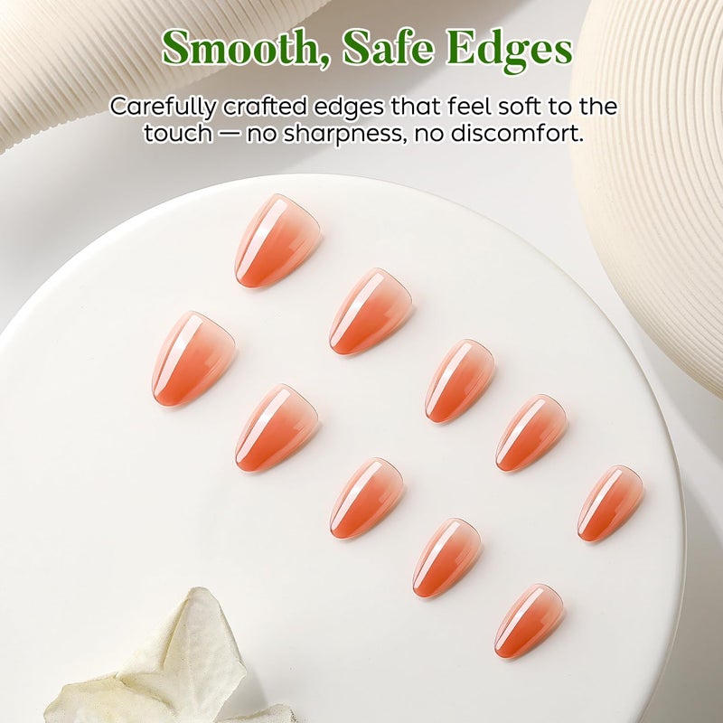 Luxbon Short Almond Durable Press On Nails with No-Cure Nail Glue and Tool Kit - Chrome Soft Gel Tips 25-30 Pieces Full Size Set, Reusable Fake Nails, Stick On Nails, Tomato General standard crafted - Image 4