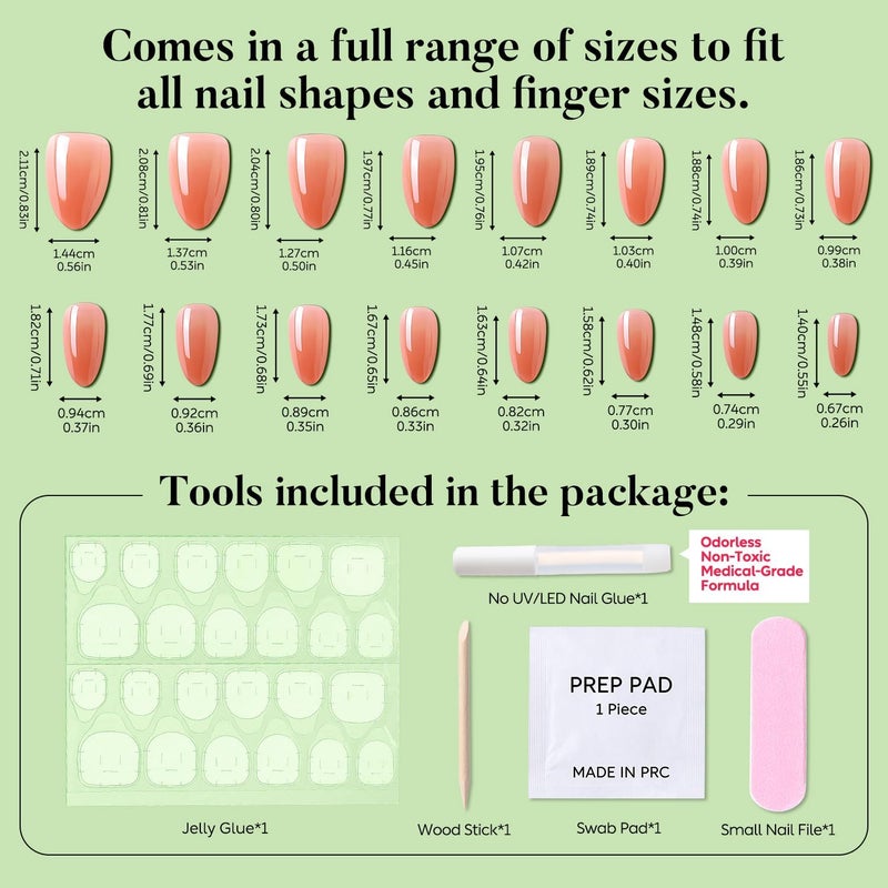 Luxbon Short Almond Durable Press On Nails with No-Cure Nail Glue and Tool Kit - Chrome Soft Gel Tips 25-30 Pieces Full Size Set, Reusable Fake Nails, Stick On Nails, Tomato General standard crafted - Image 2