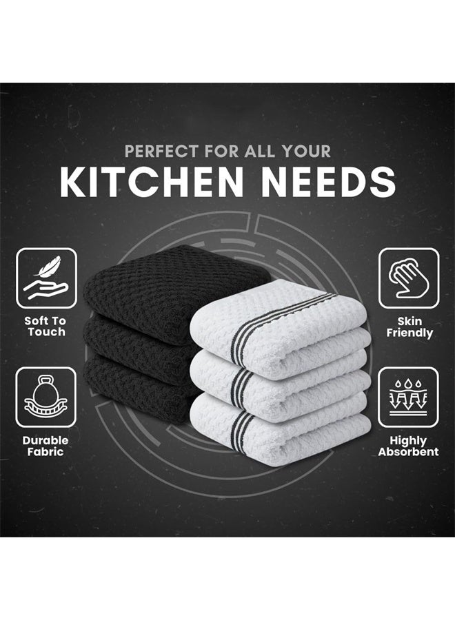Pack of 6 Premium Kitchen Towels, Absorbent Dish Towels, Tea Towel, Terry Kitchen Dishcloth Towels, Black and White - Image 3