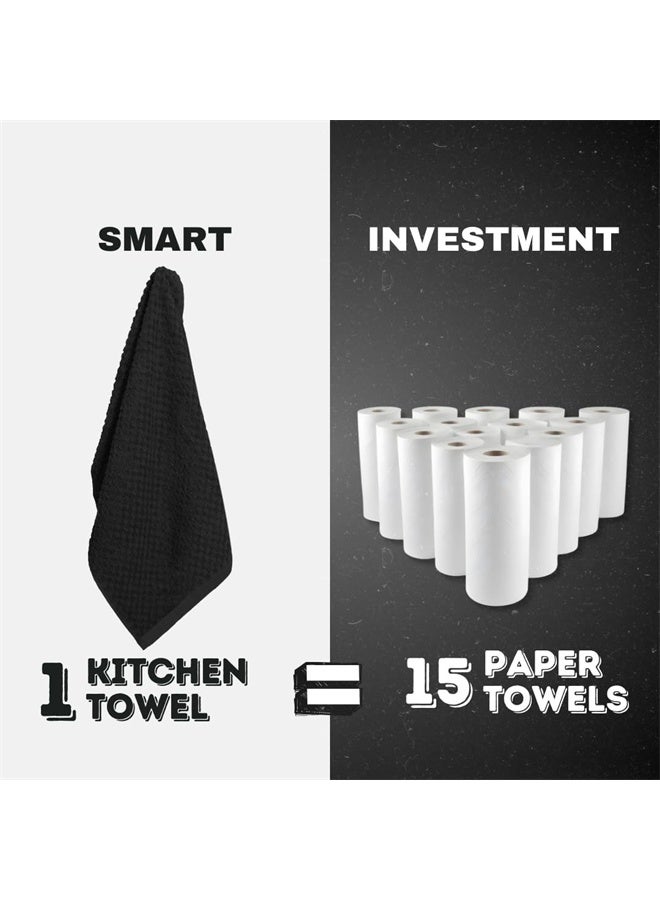 Pack of 6 Premium Kitchen Towels, Absorbent Dish Towels, Tea Towel, Terry Kitchen Dishcloth Towels, Black and White - Image 4