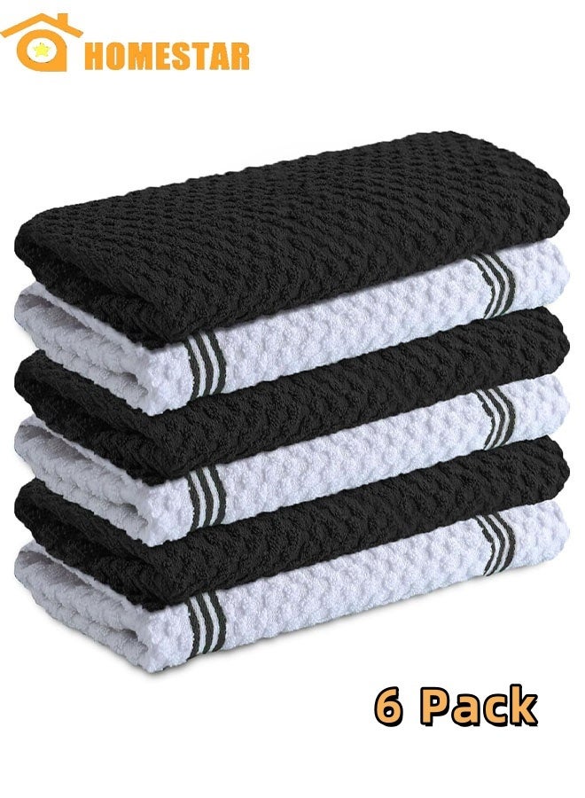 Pack of 6 Premium Kitchen Towels, Absorbent Dish Towels, Tea Towel, Terry Kitchen Dishcloth Towels, Black and White - Image 1
