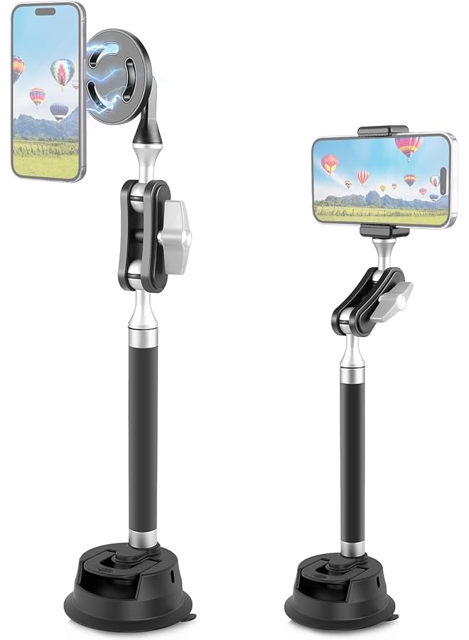 بولوز حامل هاتف سيارة مغناطيسي عالمي مع كوب شفط للوحة القيادة والزجاج الأمامي - حامل هاتف للسيارة مع فتحة برغي 1/4 للهواتف الذكية والكاميرات الرياضية - Image 1