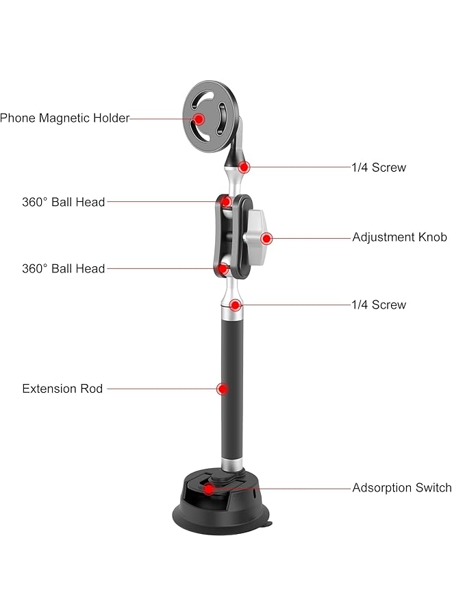 بولوز حامل هاتف سيارة مغناطيسي عالمي مع كوب شفط للوحة القيادة والزجاج الأمامي - حامل هاتف للسيارة مع فتحة برغي 1/4 للهواتف الذكية والكاميرات الرياضية - Image 3