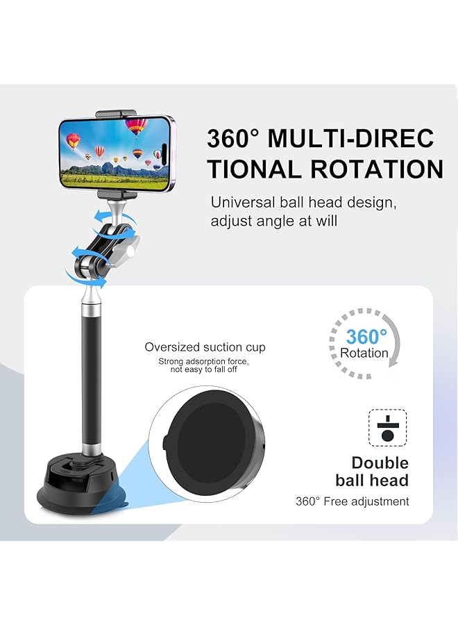 بولوز حامل هاتف سيارة مغناطيسي عالمي مع كوب شفط للوحة القيادة والزجاج الأمامي - حامل هاتف للسيارة مع فتحة برغي 1/4 للهواتف الذكية والكاميرات الرياضية - Image 4