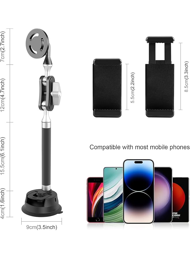 بولوز حامل هاتف سيارة مغناطيسي عالمي مع كوب شفط للوحة القيادة والزجاج الأمامي - حامل هاتف للسيارة مع فتحة برغي 1/4 للهواتف الذكية والكاميرات الرياضية - Image 2