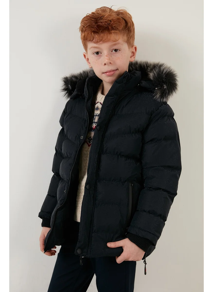 Lela Plush Lined Faux Fur Collar Removable Hooded Winter Coat Boys' Coat 5761906