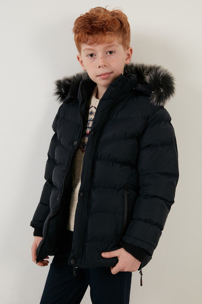Lela Plush Lined Faux Fur Collar Removable Hooded Winter Coat Boys' Coat 5761906  - Image 1