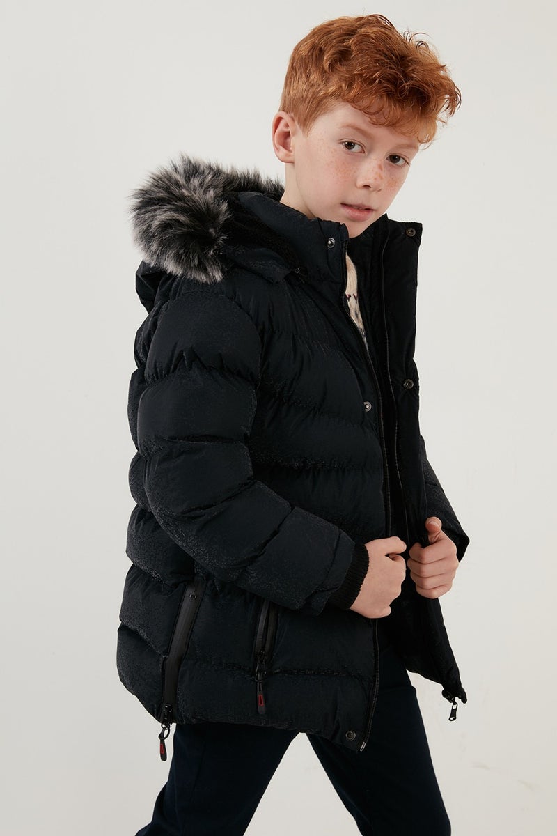 Lela Plush Lined Faux Fur Collar Removable Hooded Winter Coat Boys' Coat 5761906  - Image 2