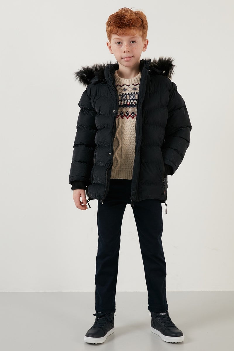 Lela Plush Lined Faux Fur Collar Removable Hooded Winter Coat Boys' Coat 5761906  - Image 3