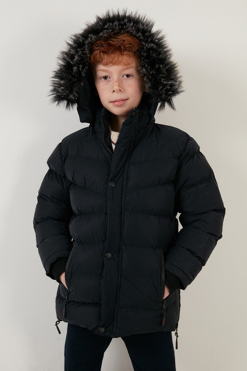 Lela Plush Lined Faux Fur Collar Removable Hooded Winter Coat Boys' Coat 5761906  - Image 4
