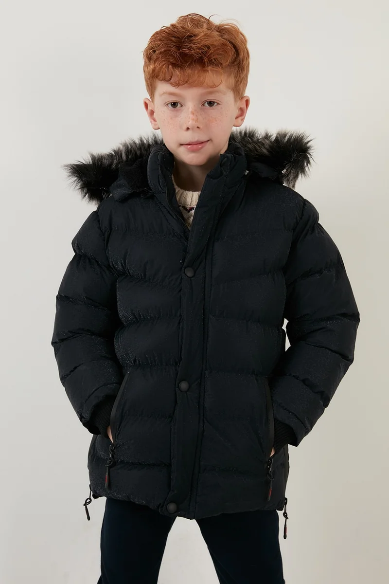 Lela Plush Lined Faux Fur Collar Removable Hooded Winter Coat Boys' Coat 5761906