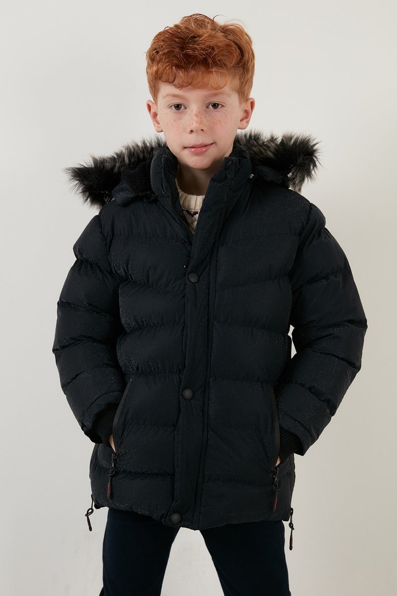 Lela Plush Lined Faux Fur Collar Removable Hooded Winter Coat Boys' Coat 5761906  - Image 5