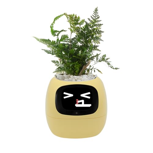 Itigoitie Smart Pet Planter Smart Plant Pot With Artificial Intelligence Time Weather Display And Multiple Expressions AnimationLovely Plant Companion For Desktop Decoration GiftsPlantFree Yellow - Image 1