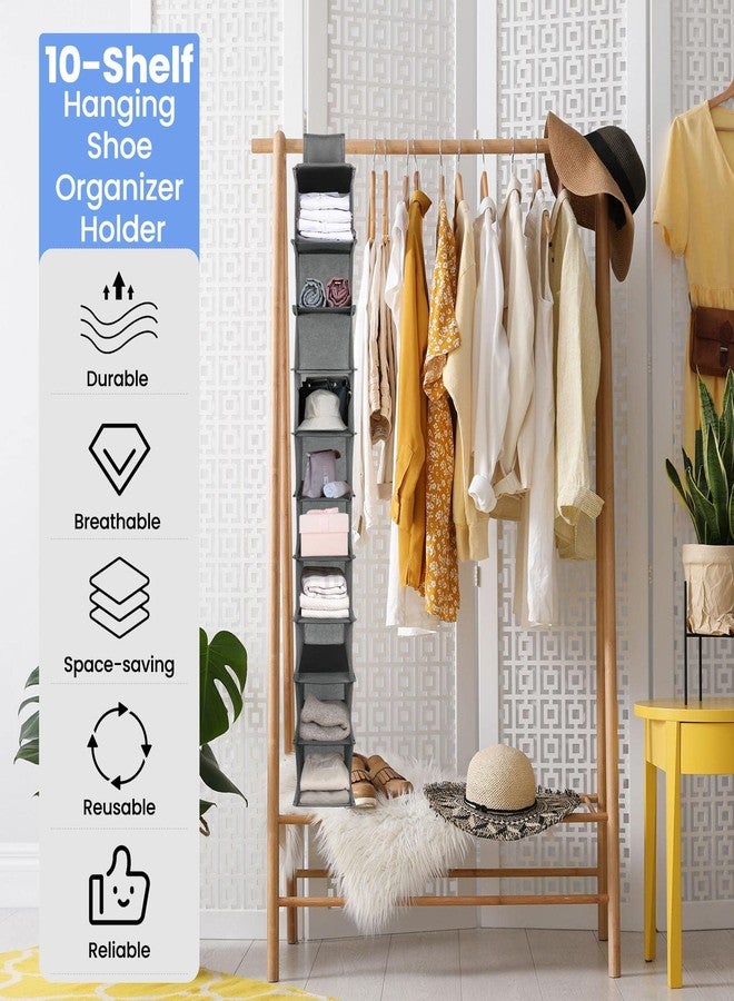 Kenning 4 Pack Hanging Shoe Shelves 10 Shelf Hanging Shoe Organizer Holder for Hats Purses Handbags Closet Space Saving - Image 4