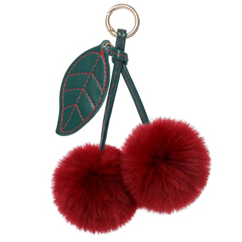 Clofiak Cherry Pom Pom Keychain, Fluffy Car Keychain Pompom Key Chains Charm for Handbags, Purses, Handbags, Bags for Women Girl (Red) - Image 1