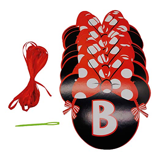 CHuangQi Minnie Themed Party Banner, Happy Birthday Letter Banner, Red Bow with Polka Dots Card, 1st Birthday Party Supplies & Decoration - Image 4