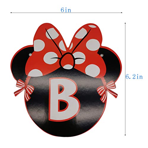 CHuangQi Minnie Themed Party Banner, Happy Birthday Letter Banner, Red Bow with Polka Dots Card, 1st Birthday Party Supplies & Decoration - Image 3