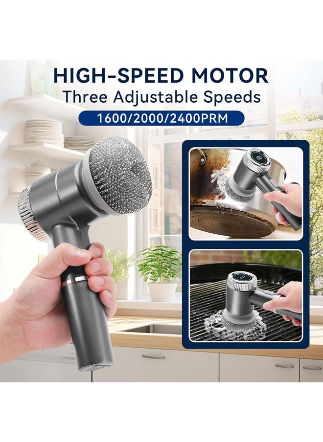 Hihonor Electric Cleaning Brush with 5 Replaceable Brush Heads, Dishwashing, Shoe Brushing, Floor Degreasing, Multifunctional Electric Cleaning Brush, Suitable for Bathroom Floor, Kitchen Cleaning, Grey  - Image 3